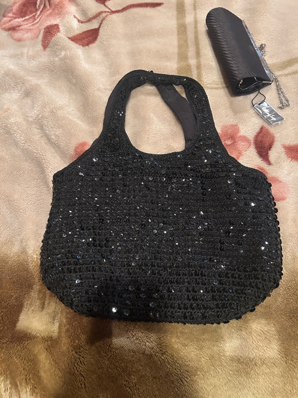 Black Sequin Crochet Tote Bag - Unbranded